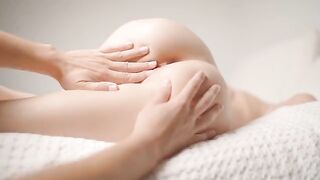 Young girl relaxes her body with a gentle massage and fingering
