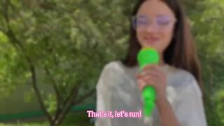 A girl was sorry for not calling, so she had to fuck in the forest