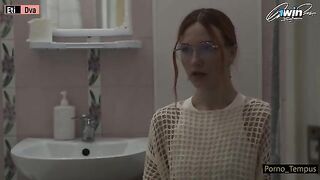 A Russian schoolgirl is fucked by two cocks at home after classes