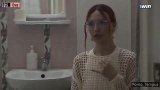 A Russian schoolgirl is fucked by two cocks at home after classes