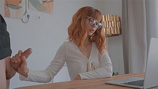 Redhead babe fucked on a zoom call and gets cum inside