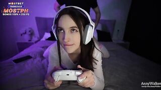 A gamer gets his dick sucked by his stepsister in a steamy scene
