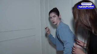 The curious stepdaughters secretly watch their step-parents, fueled by forbidden desire