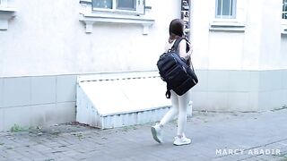 A cute girl got fucked by a stranger in a fake hostel setting