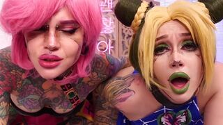 Kinky threesome with anal sex and cosplay featuring Purple Bitch