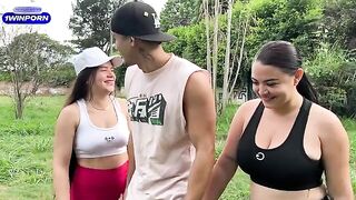 Two girlfriends are fucking with each other in the park when a stranger comes