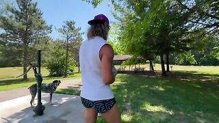 Two lovers have sex on the lake shore in Michigan summer
