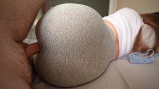 My step sister caught me jerking off and fucked through her leggings