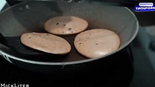 The favorite breakfast of a stunning babe is pancakes and passion