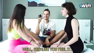 Lesbian couples play a sensual game with passionate kisses
