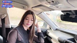 A risky public encounter in the car with a stunning Russian model