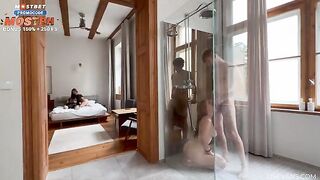 Two couples enjoyed an intimate moment in the shower, just like in the movies
