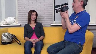 Skinny brunette girl gets fucked on casting couch