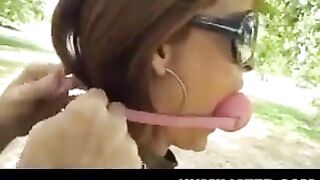 A girl is tied up with sex bonds and fucked hard