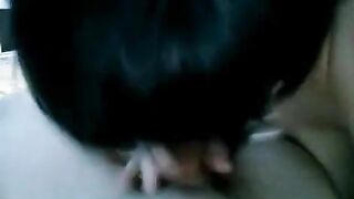 A drunken brunette woke her husband up with a blowjob, in a steamy homemade scene