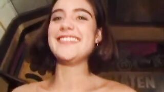 A nice woman with a big bush masturbates and caresses her pussy