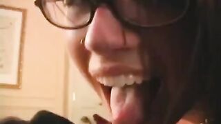 The fool is happy to have glasses and to suck the dick