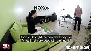 Brunette beauty gets fucked on the table by a casting agent