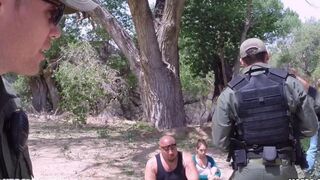 A mature woman has sex with a young soldier in the pickup