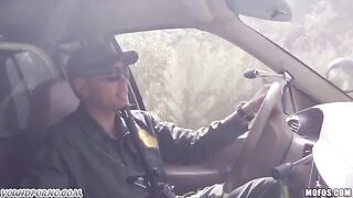 A mature woman has sex with a young soldier in the pickup