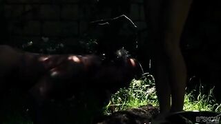 The blonde beauty got fucked in the garden by a mysterious stranger