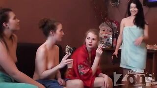 A guy shooting his cock in the Russian hostel and getting caught