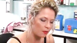 A girl with a clitoris ring plays with a toy and simulates sex