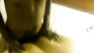Fat woman fucked by two guys on a bed