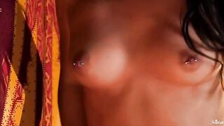 Fingered pussy of a girl with pierced nipples, 18+ teen action