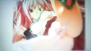 As usual, a guy jerked his cock on the anime chick’s pussy