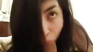 A girl learned to suck a cock and did it quite good