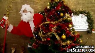 Russian beauty fucked by five guys in Santa suits