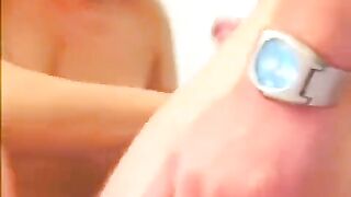 A blonde Russian makes a blowjob and gets a cumshot