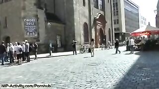 A girl showed her pussy to all passers-by on the street