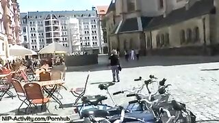 A girl showed her pussy to all passers-by on the street