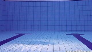 Babe Helen has a swim in the pool without any clothes on