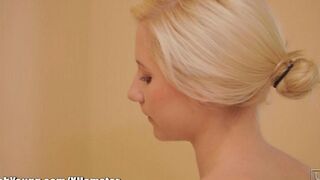The beautiful blonde has a shower and shows her perfect body