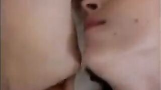A girl has anal sex with two guys and a friend, licking cum
