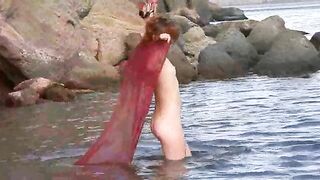 A sexy girl has small boobs and gets them wet with spunk