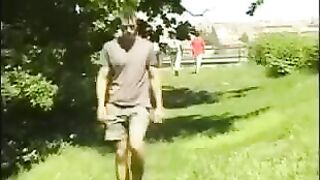 A man plays with his big dick in the hayloft, mimicking intense scenes
