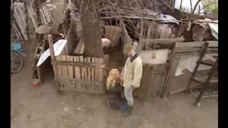 A hot chick from the village has anal sex outdoors