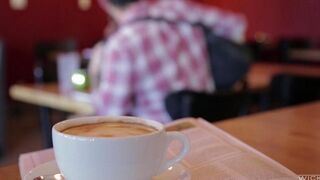 The guy picked up an Asian chick in the cafe and fucked her hard