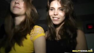 Bunch of wet pussies gets fucked on a nightclub floor