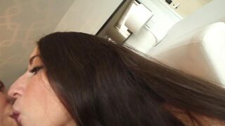 Two lesbians, Lena Nicole and Serena Blair, fucked on the couch