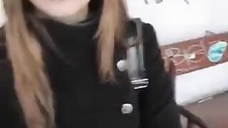 A girl isn't embarrassed to make a blowjob in the public place