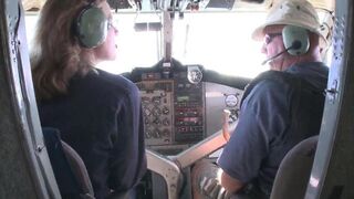 In-flight entertainment with a hot blonde stewardess and her big boobs