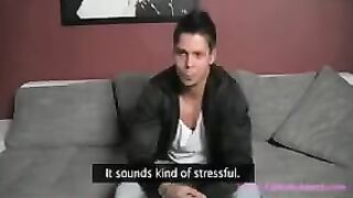 Beautiful girl Agent checking man’s skills at casting