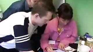 A Russian mom got fucked by three guys in a steamy foursome