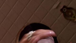 A girl made a blowjob right in the hole of the toilet for cum