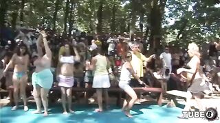 Appetizing girl has fun with someone in the forest